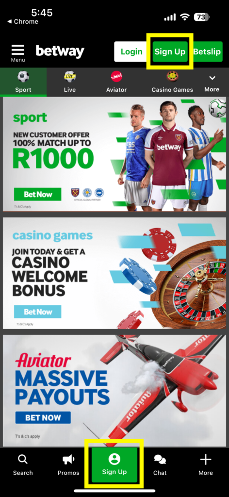 Betway sing up