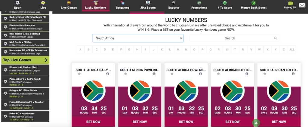 Betway lucky numbers