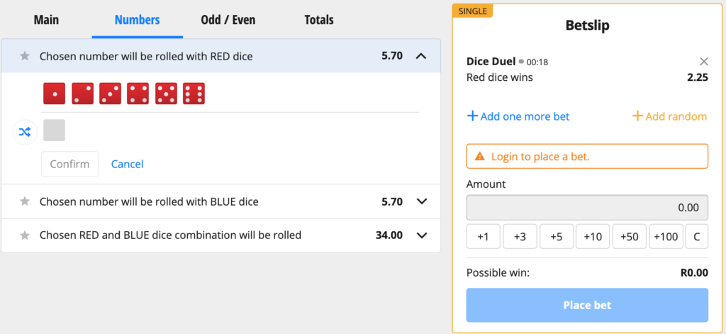 Dice Duel bets