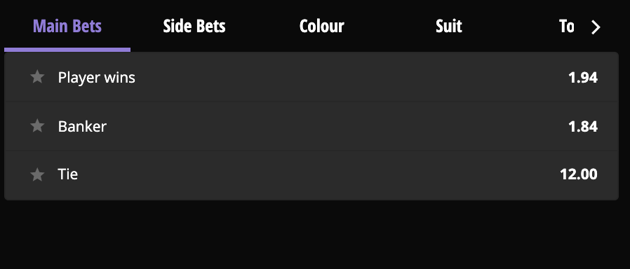 Baccarat outcomes