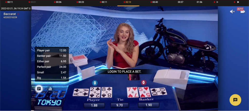 a live example of the Baccarat live dealer betgame available at Palacebet 