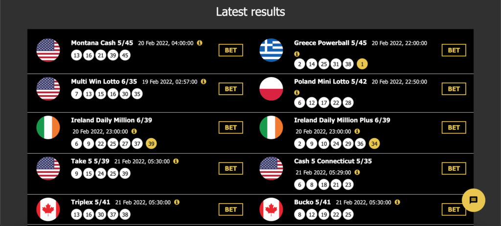 a snapshot of the available international lotto's available to players at palacebet 