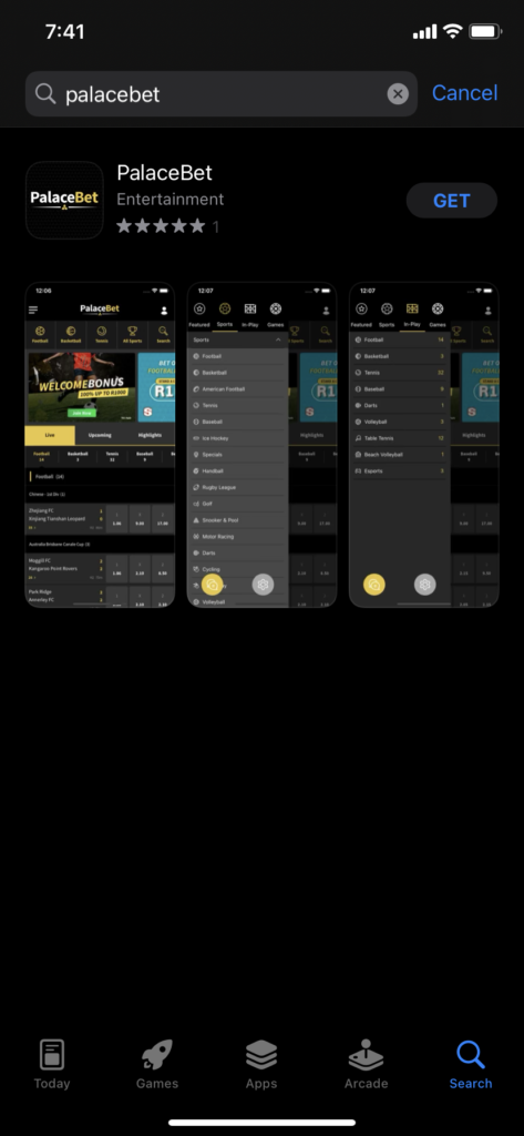 A screengrab of The Palacebet mobile app in the IOS app store