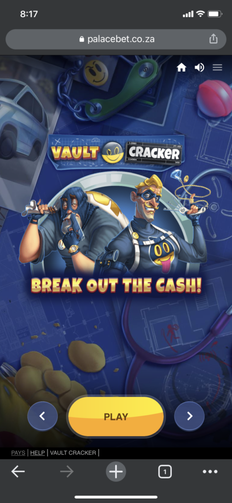 Mobile view of the loading page for the Vault cracker slot game available at palacebet