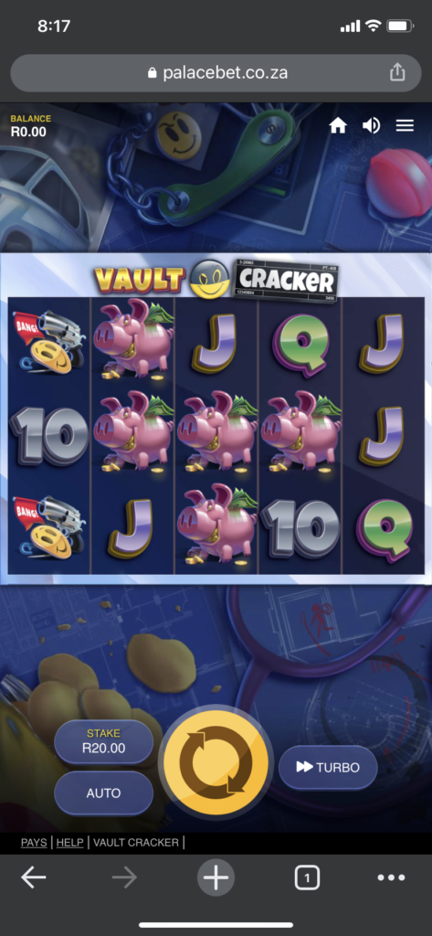 Mobile view of the loading page for the Vault cracker slot game available at palacebet