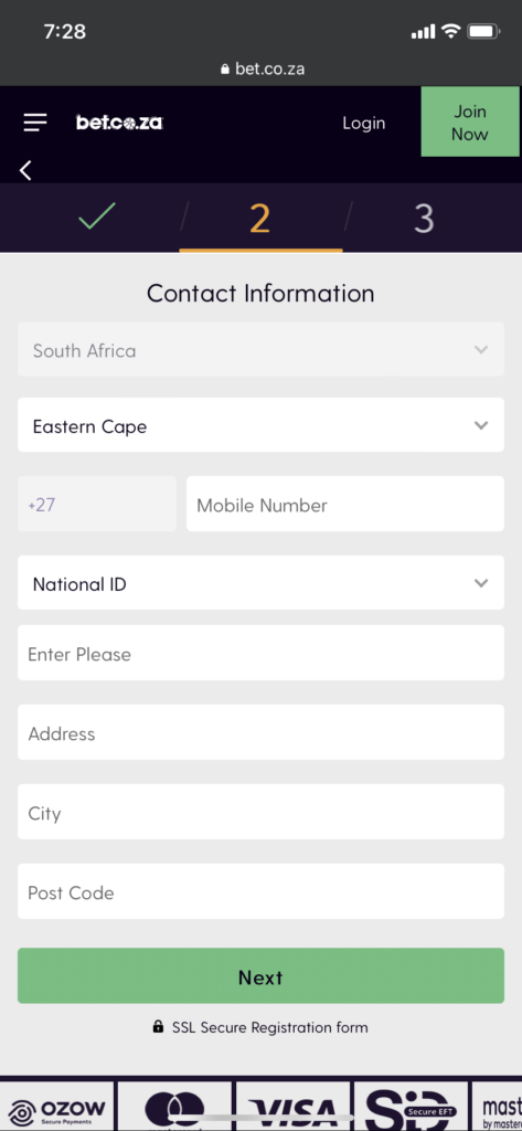 bet.co.za sign up