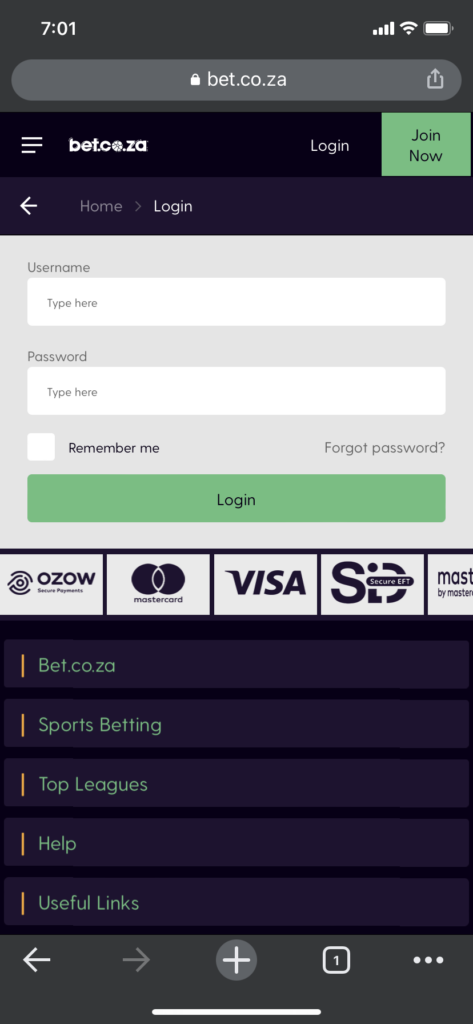 bet.co.za login