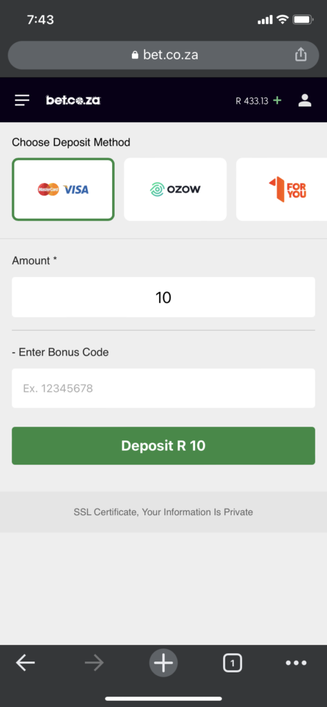 bet.co.za deposit payment methods