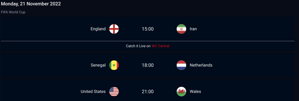 FIFA World Cup 2022 Monday 21 November fixtures