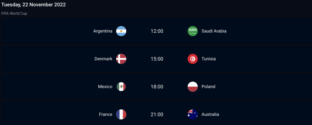 FIFA World Cup 2022 Tuesday 22 November fixtures