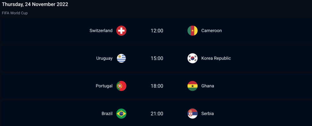 FIFA World Cup 2022 Thursday 24 November fixtures