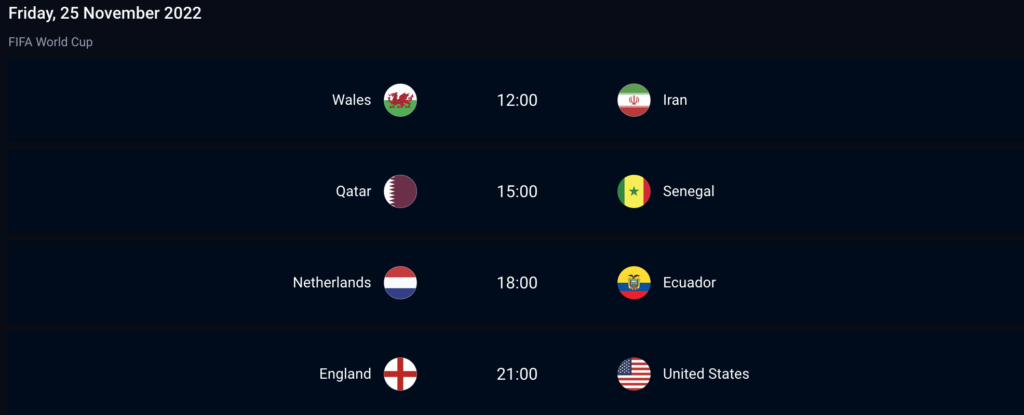 FIFA World Cup 2022 Friday 25 November fixtures