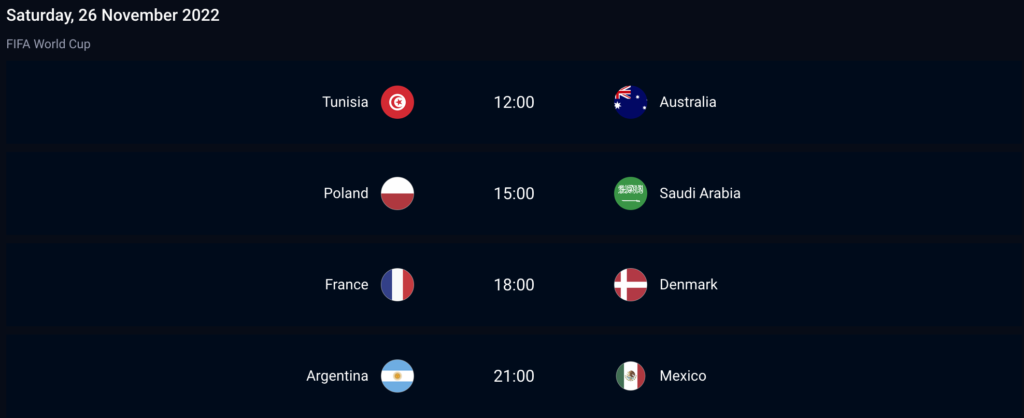 FIFA World Cup 2022 Saturday 26th November fixtures