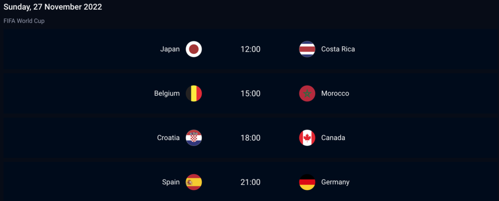 FIFA World Cup 2022 Saturday 27th November fixtures