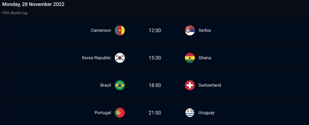 FIFA World Cup 2022 Saturday 28th November fixtures