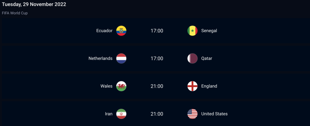 FIFA World Cup 2022 Saturday 29th November fixtures