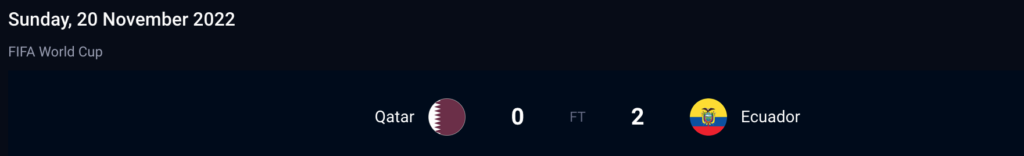 FIFA World cup sunday 20 november result