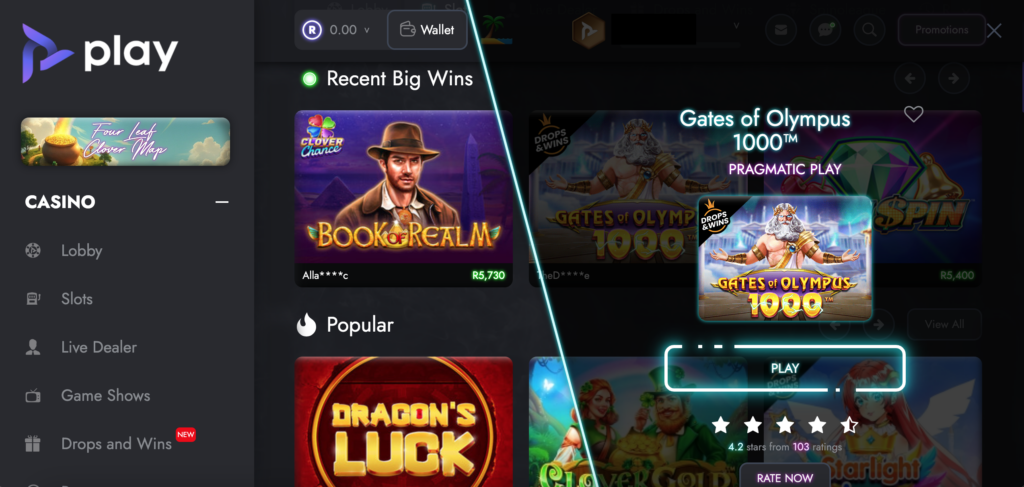 Slot games available at play.co.za