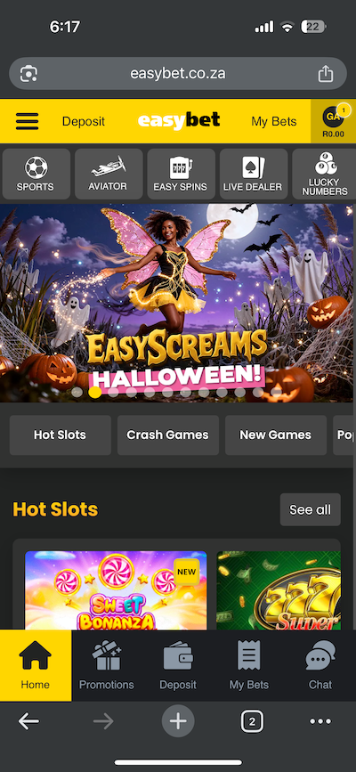 Easybet mobile homepage screenshot