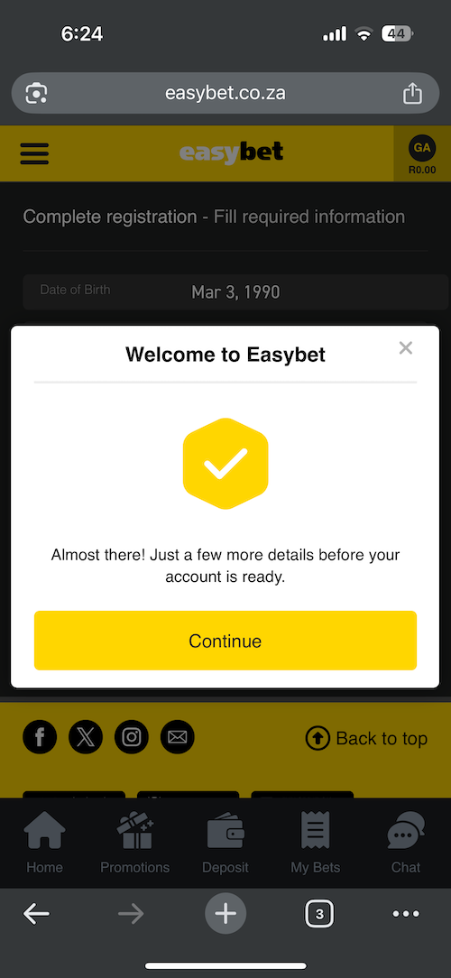 Easybet SMS verification