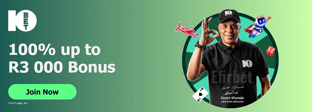 10bet South Africa 100% up to R3,000 welcome bonus