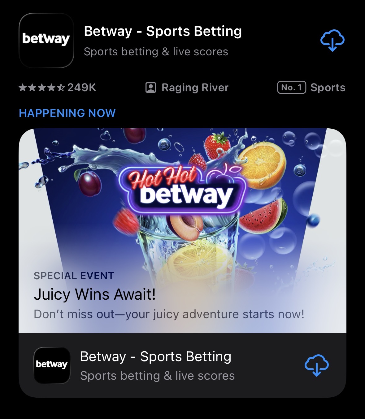 Betway mobile app interface preview