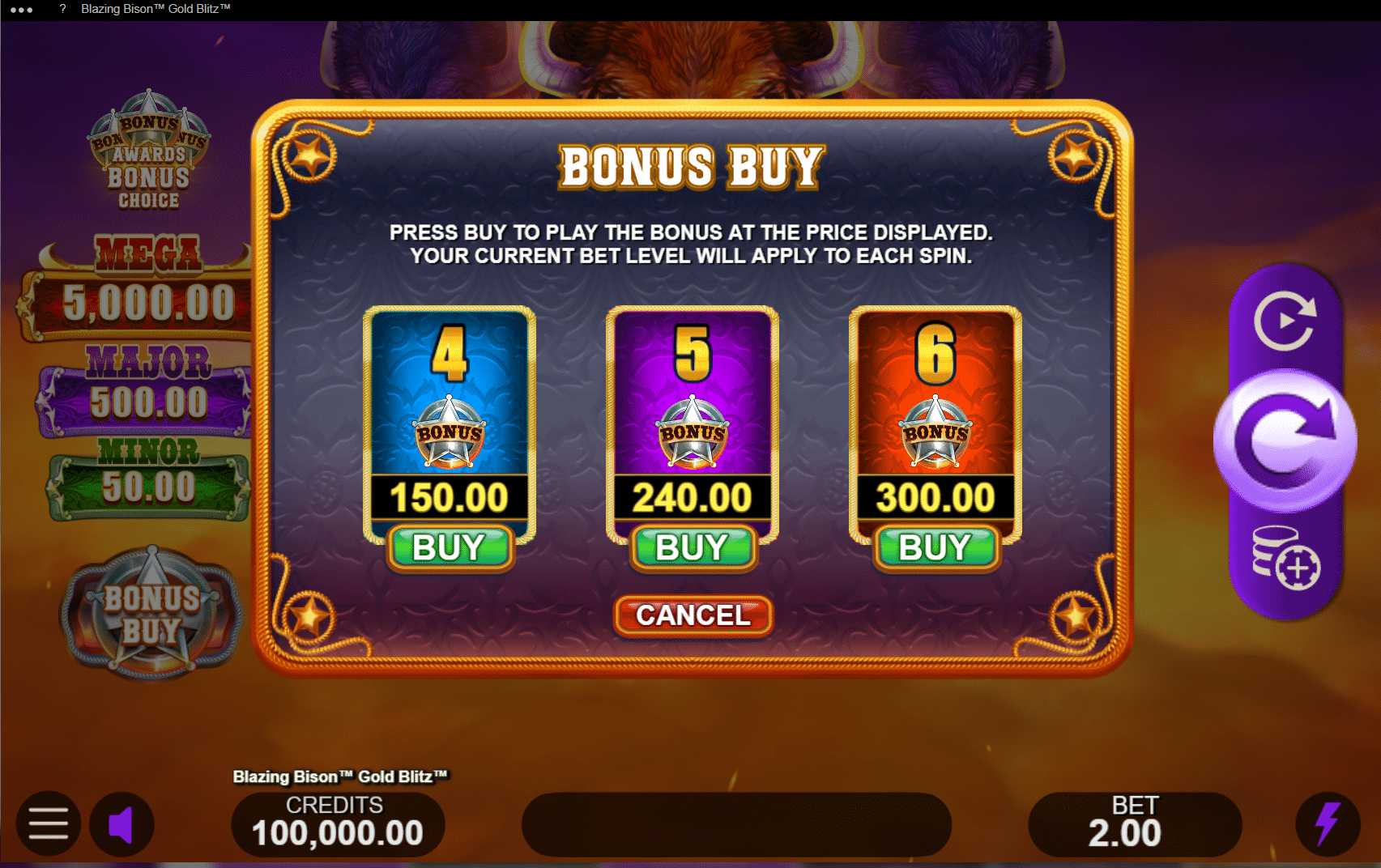 Bonus buy slot game example