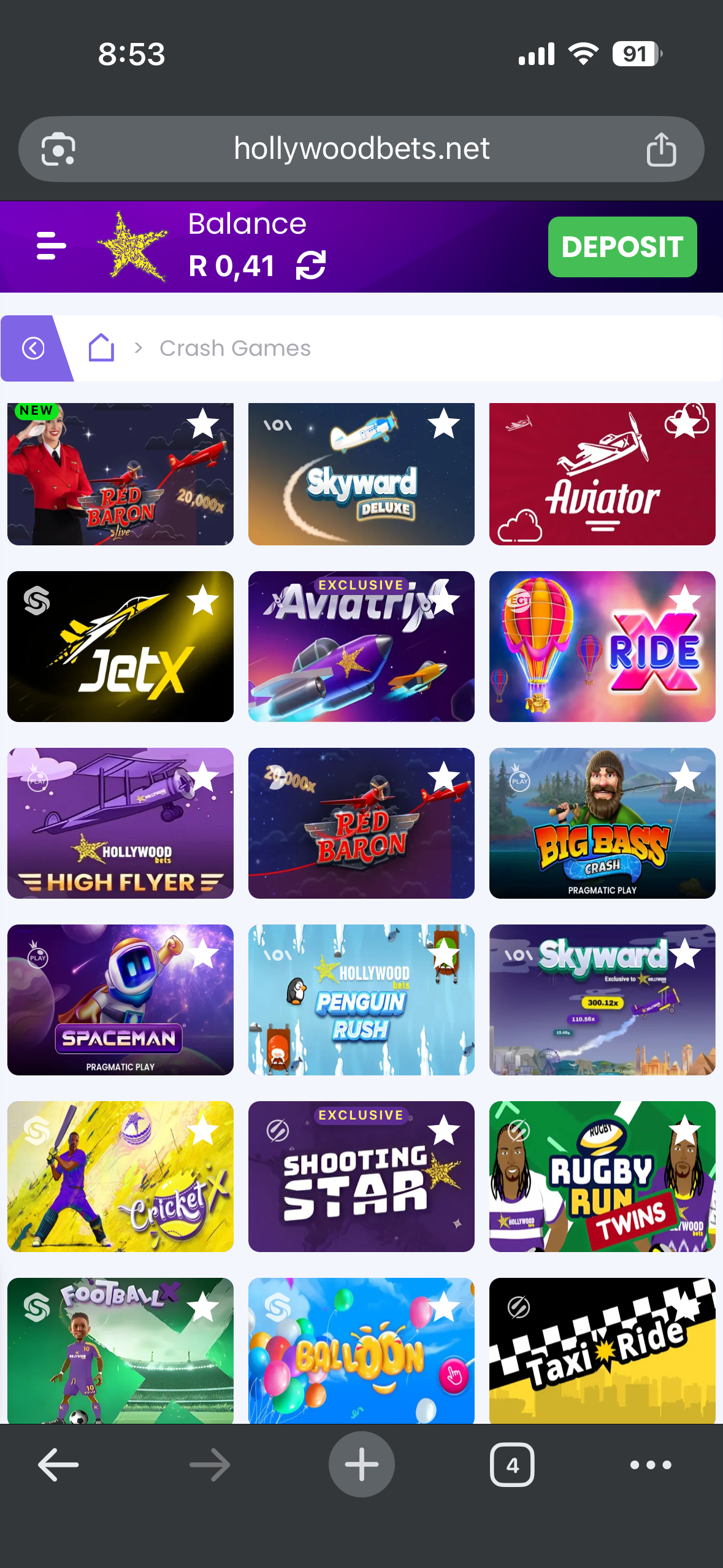 Crash games lobby showing multiplier style games