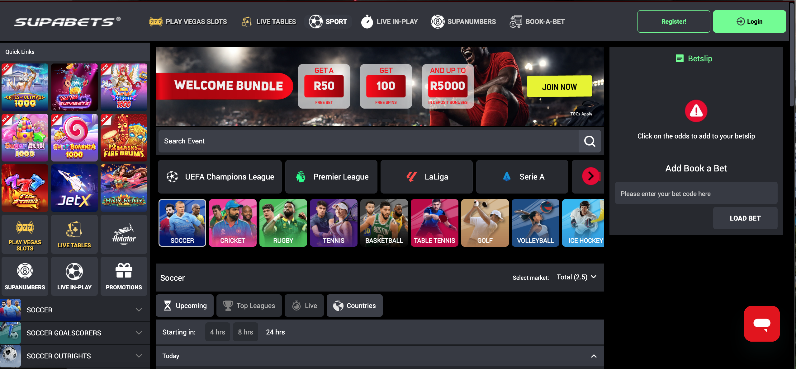 Supabets website screenshot