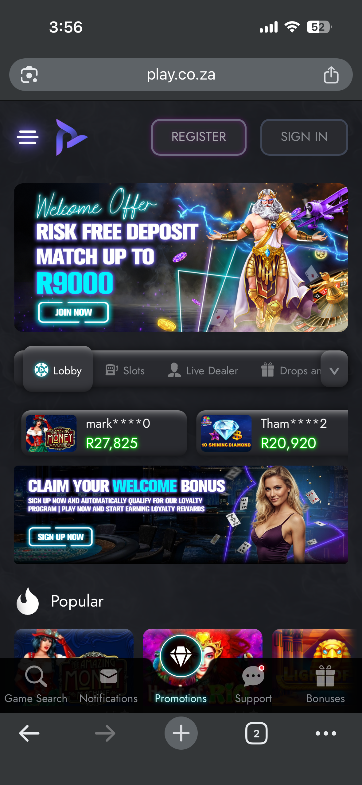 Play.co.za mobile site screenshot preview