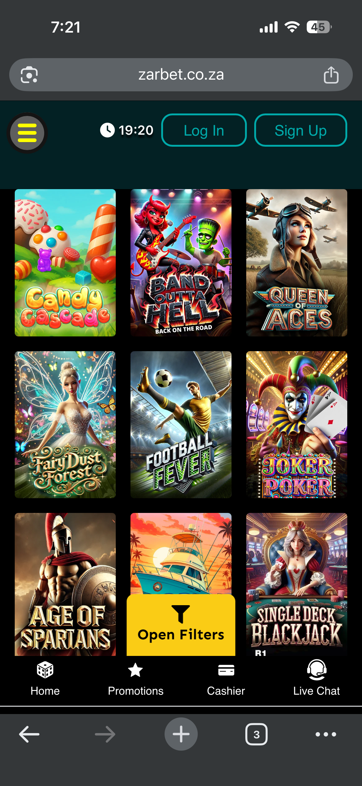 ZARbet app and games preview screenshot