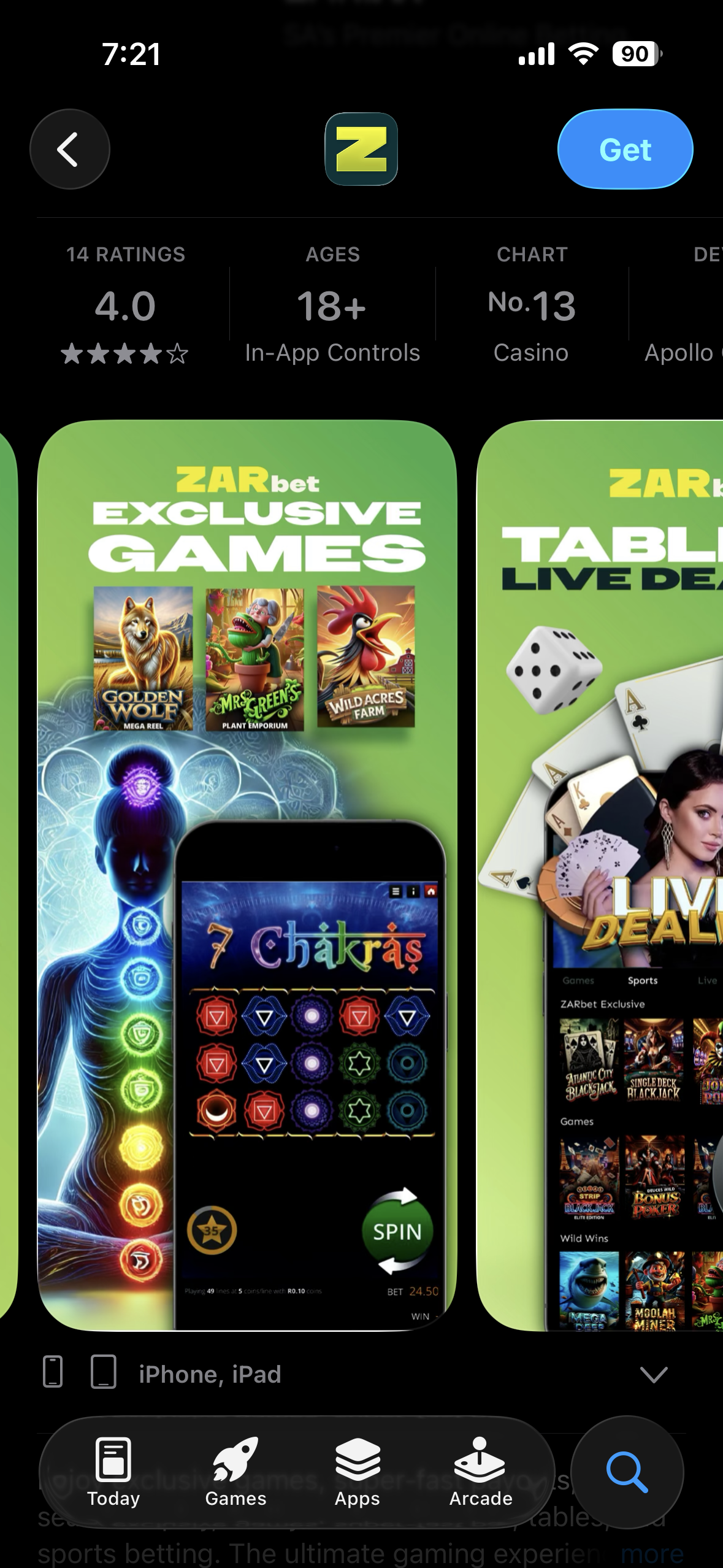 ZARbet app screenshot preview