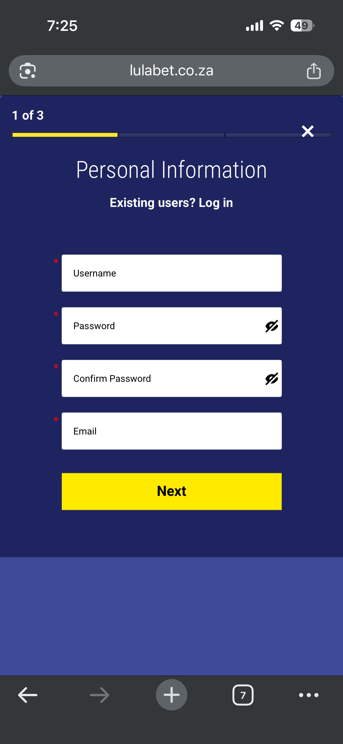 LulaBet Sign Up Step 2 — enter personal details