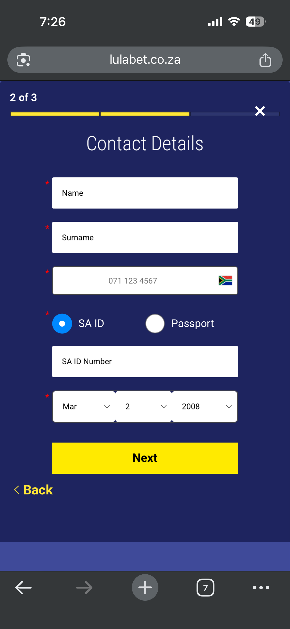 LulaBet Sign Up Step 3 — confirm and log in