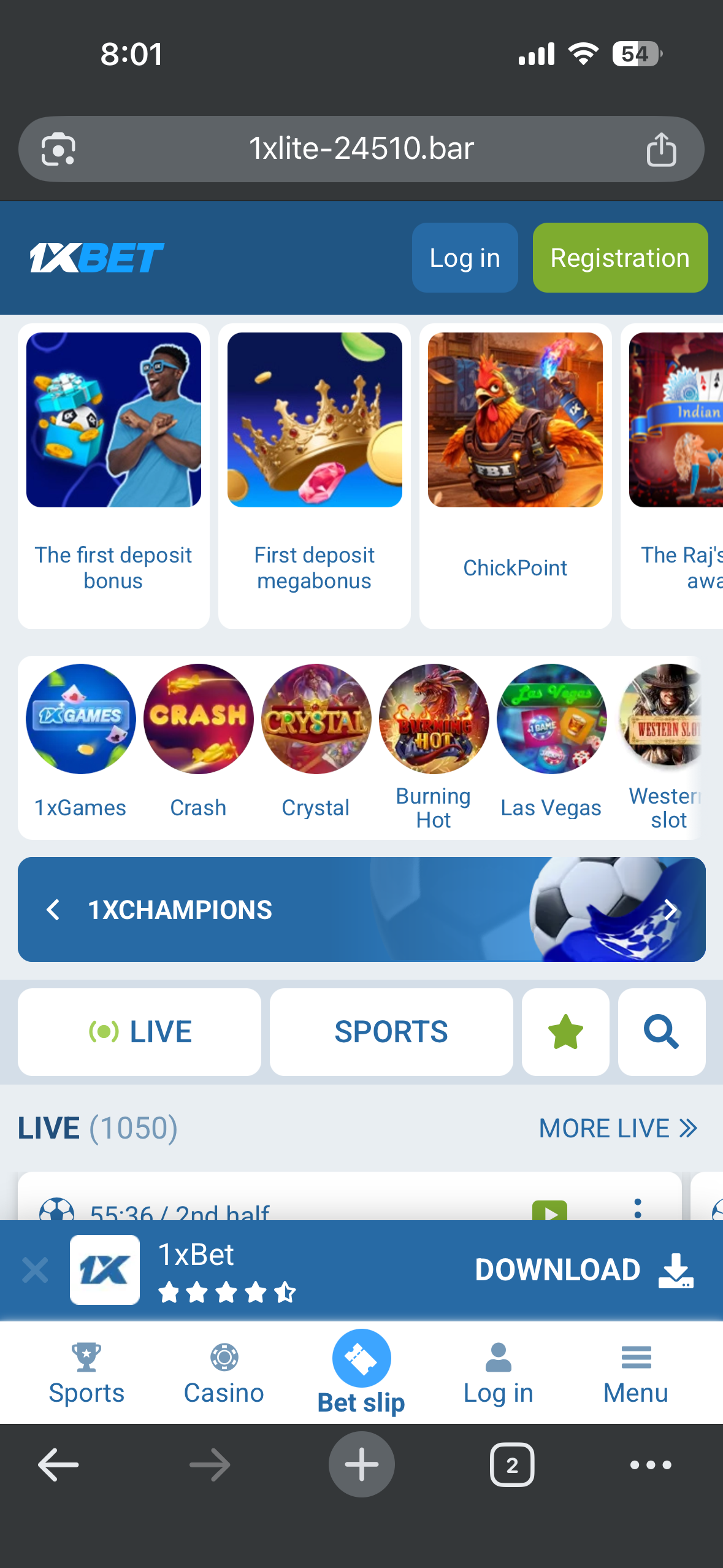 1xBet registration button