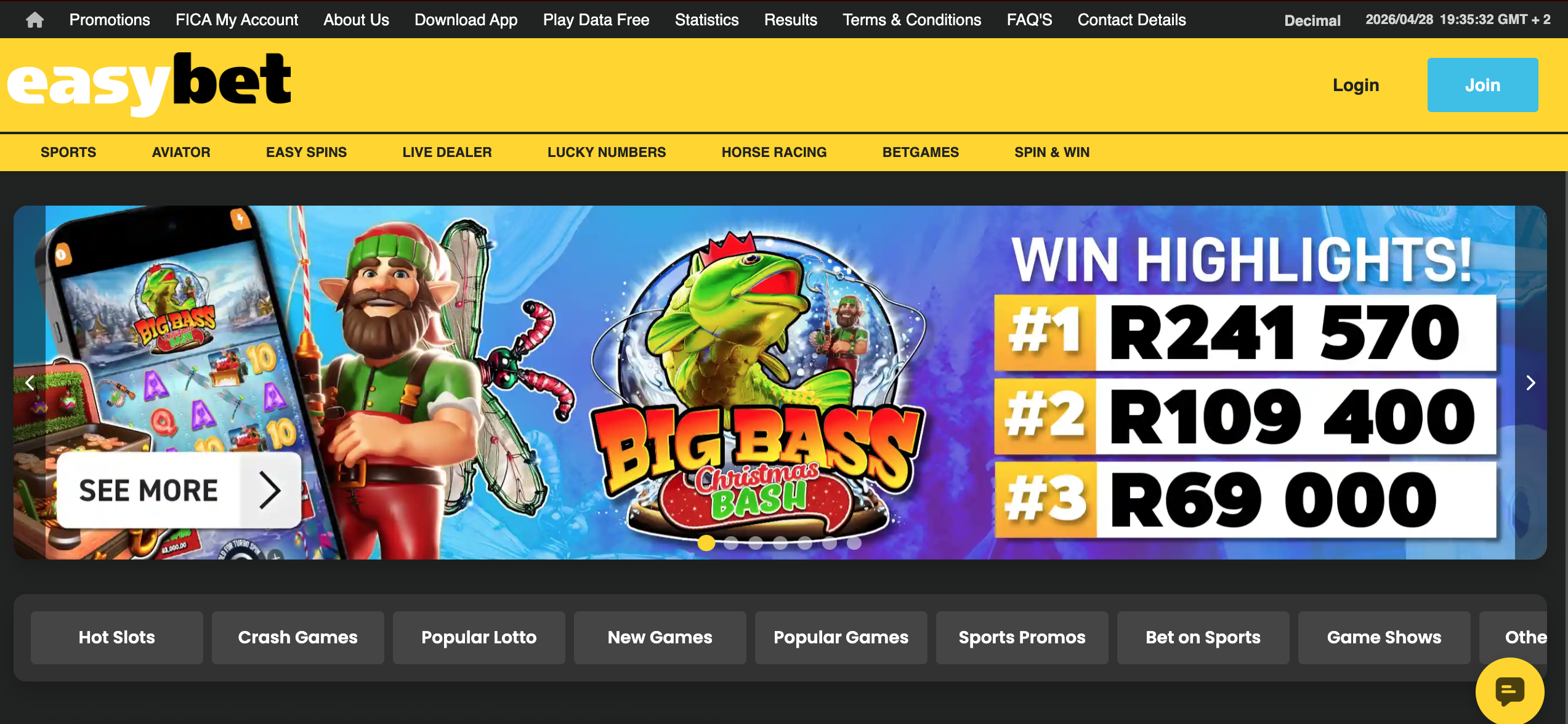 Easybet homepage screenshot