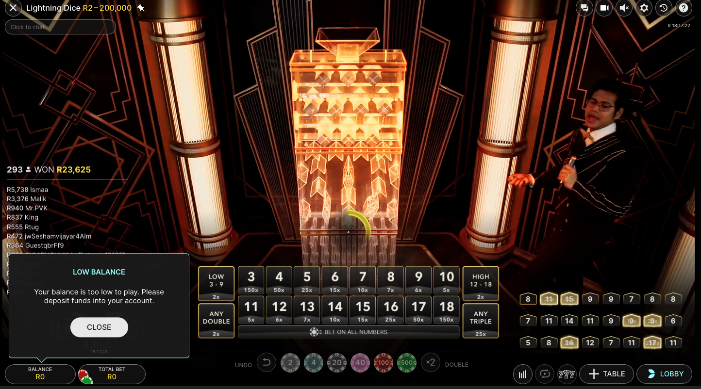 Live casino table games
