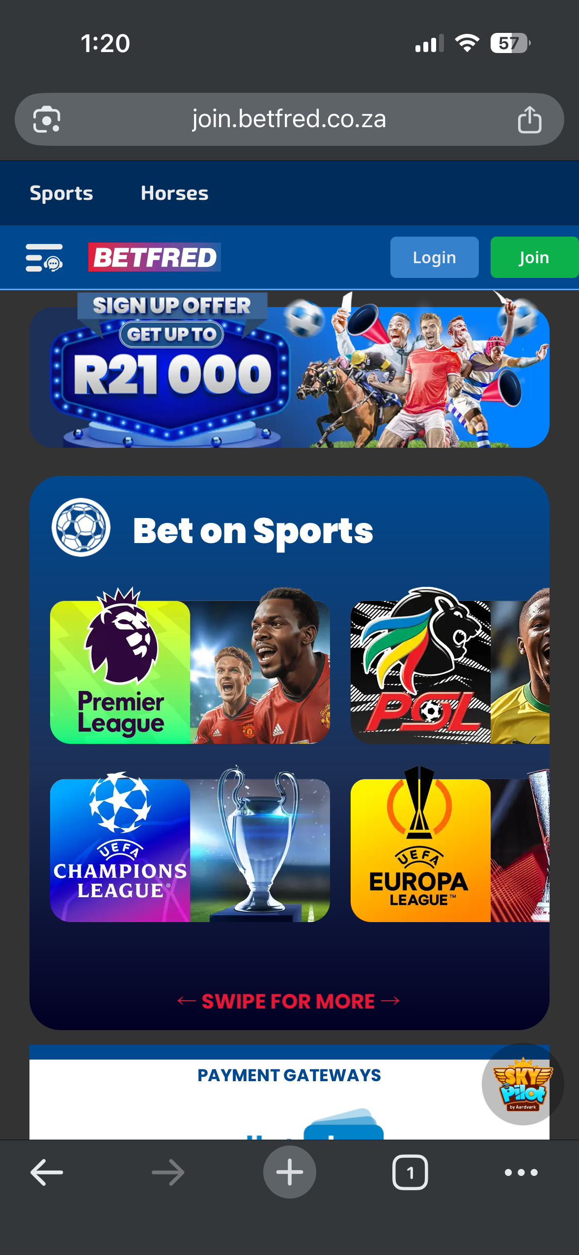Betfred homepage South Africa