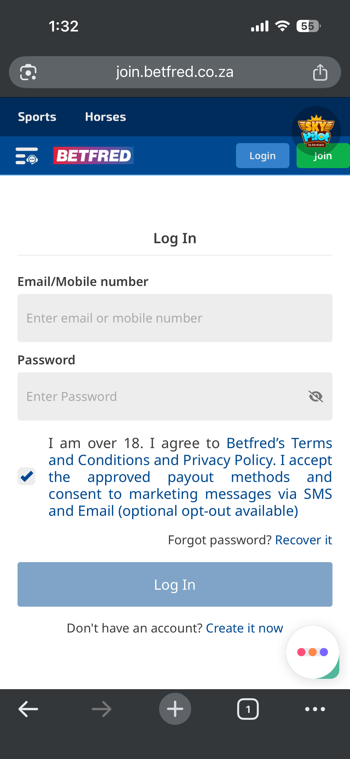 Betfred login page South Africa