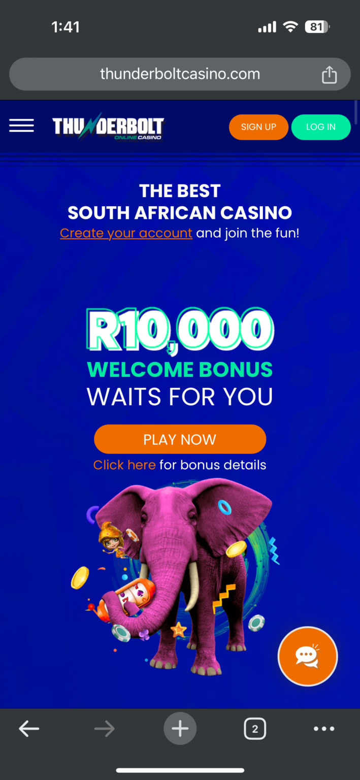 Thunderbolt Casino homepage