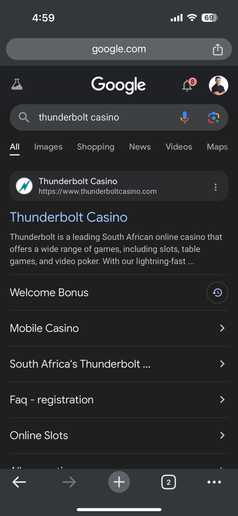 Thunderbolt Casino sign up button