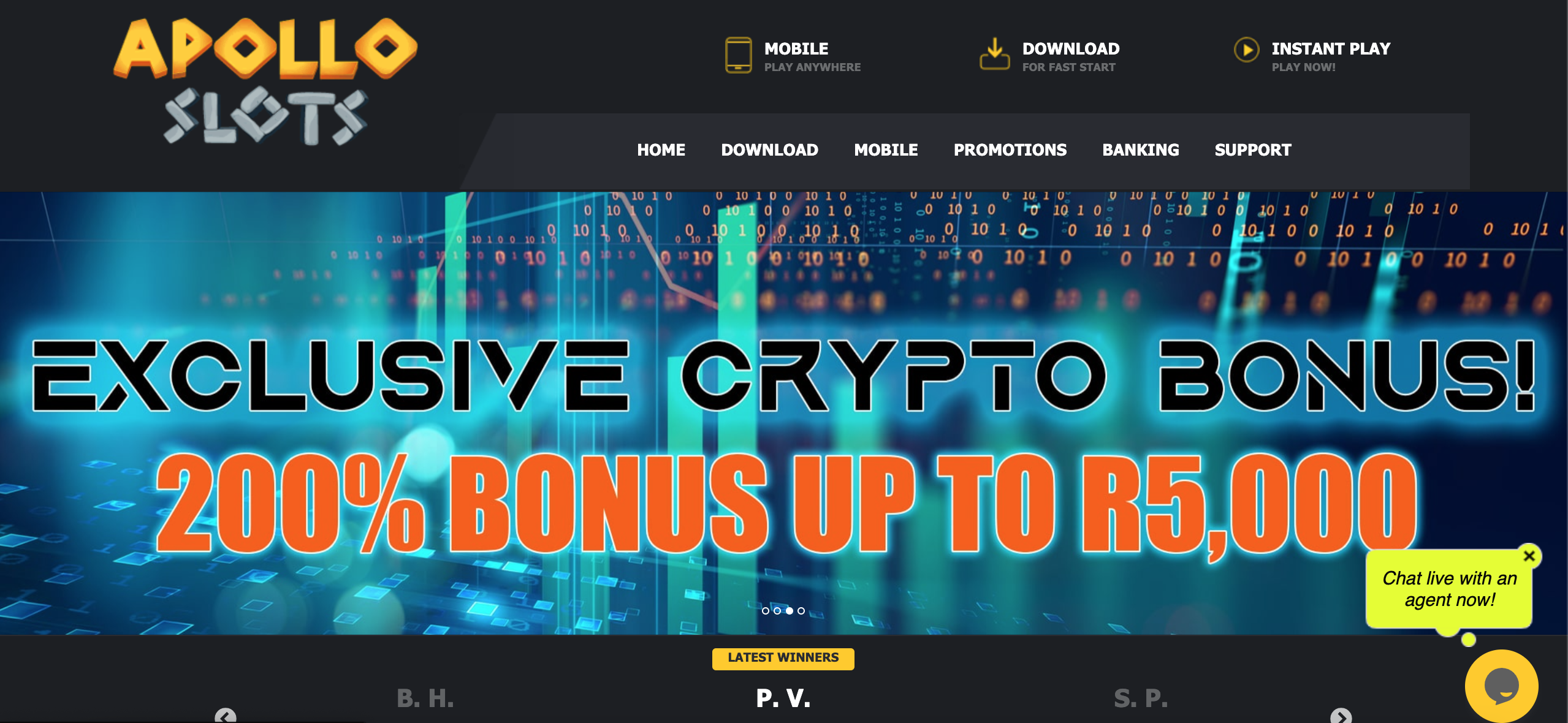 Apollo Slots Casino homepage
