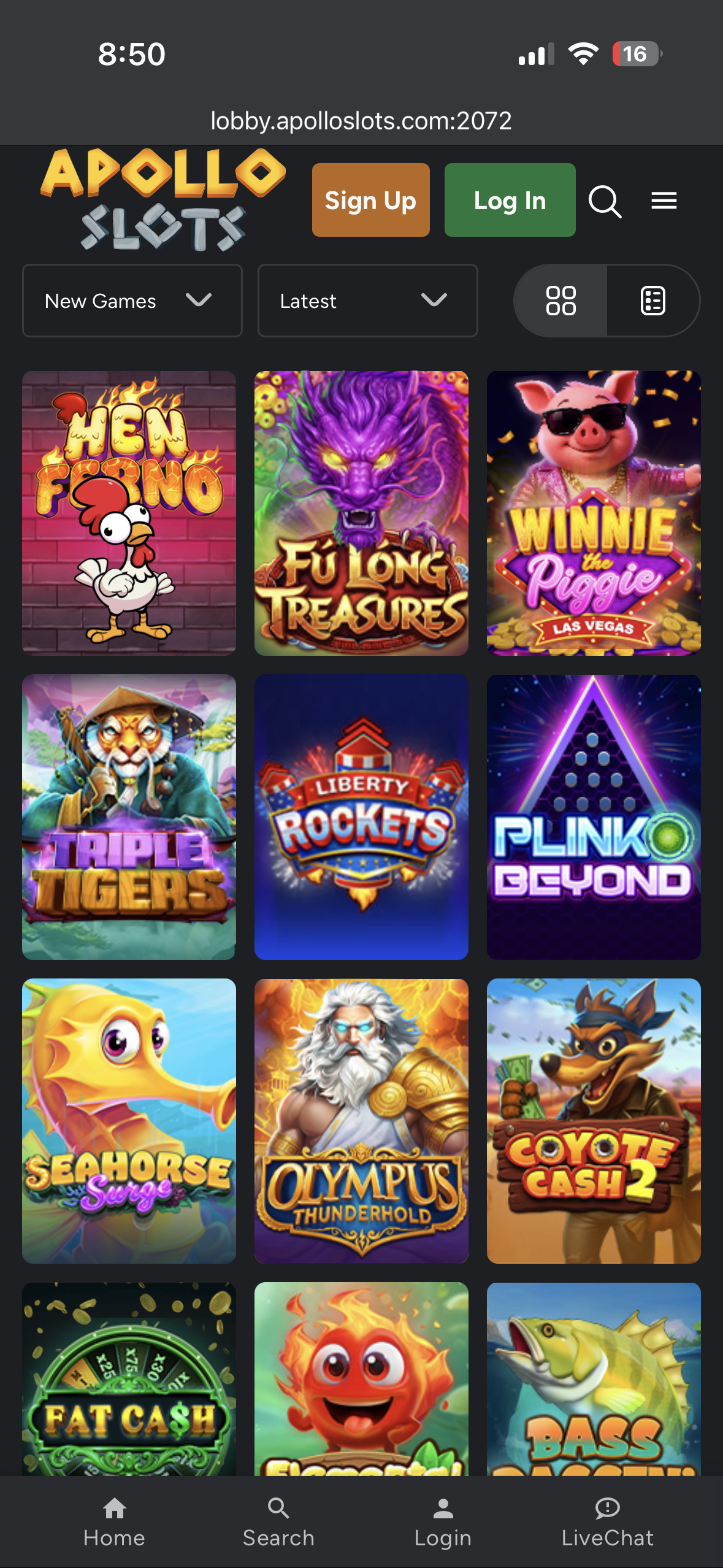 Apollo Slots Casino games lobby