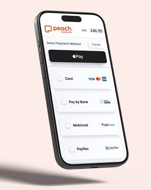 Peach Payments mobile checkout showing available payment methods