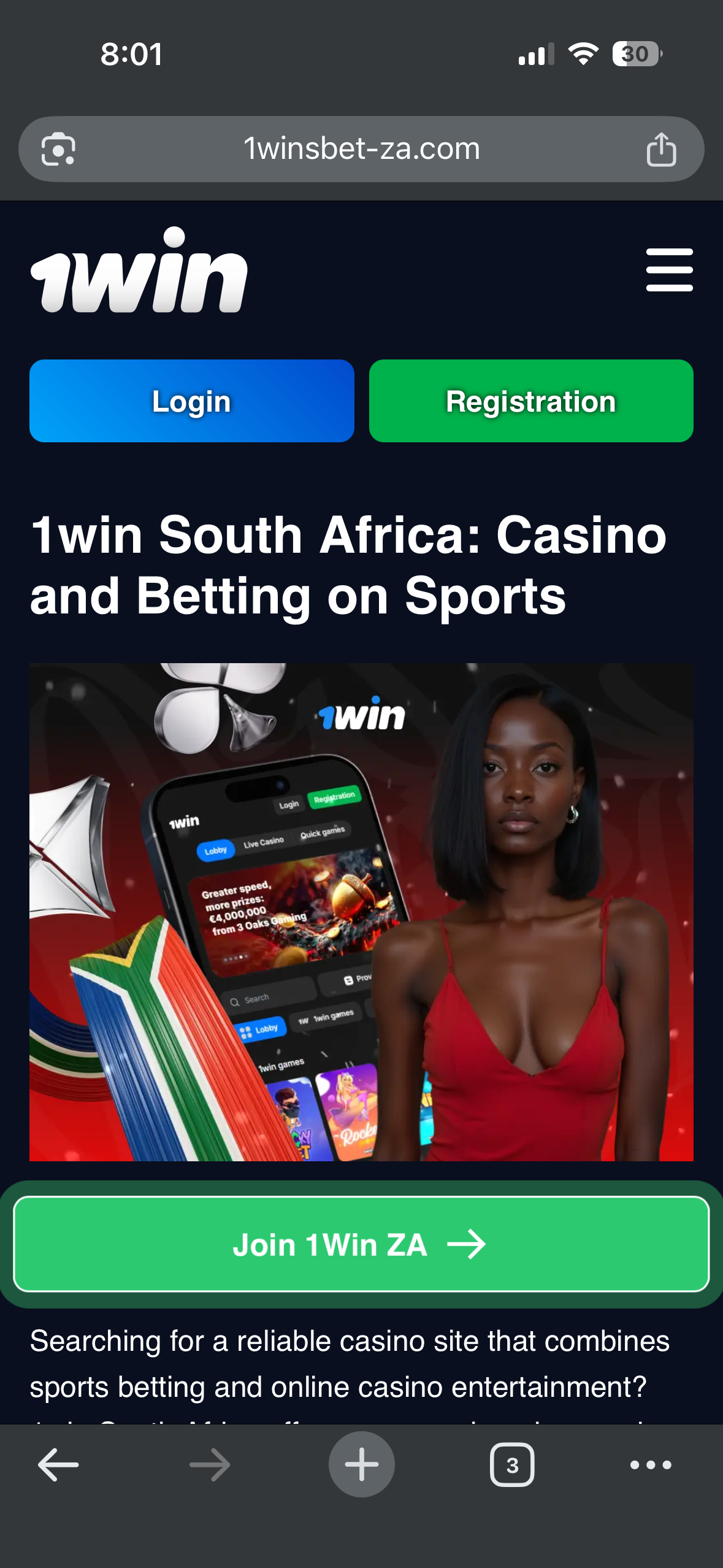 1win account homepage and sportsbook interface
