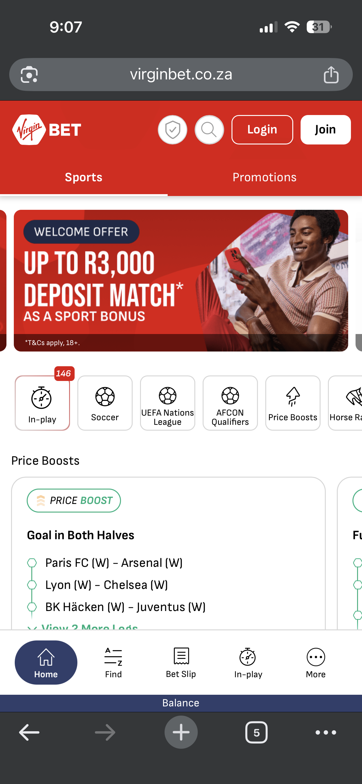 Virgin Bet South Africa homepage screenshot