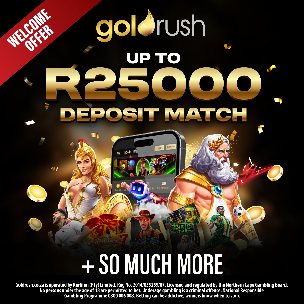 Goldrush Casino South Africa welcome bonus offering up to R25,000 deposit match